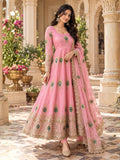 Festive Pink Embroidered Anarkali Suit with Dupatta