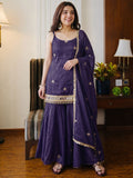 Festive Purple Embroidered Sharara Set with Dupatta