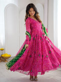 Festive Pink Bandhej Angrakha Suit Set in Georgette