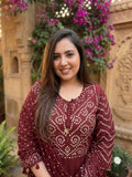 Marron Bandhej Printed Readymade Suit Set