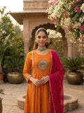 Festive Orange Embroidered Salwar Kameez