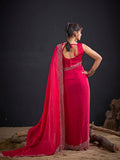 Hot Pink Party Wear Art Silk Belted Saree