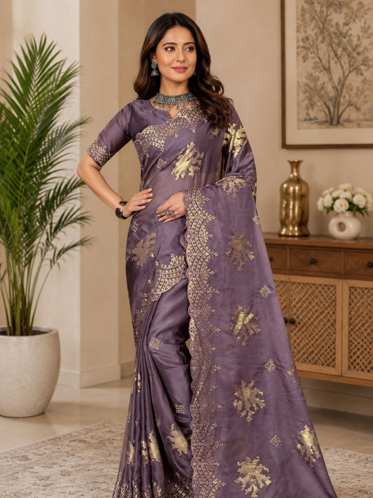 Lavender Organza Saree With Sequin Embroidery
