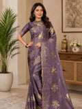 Lavender Organza Saree With Sequin Embroidery