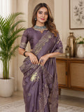 Lavender Organza Saree With Sequin Embroidery