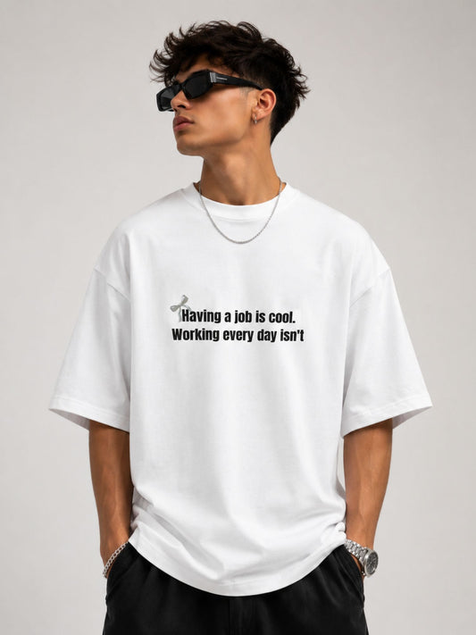Men's White Oversized Graphic Printed T-Shirt