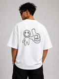 Men's White Oversized Graphic Printed T-Shirt