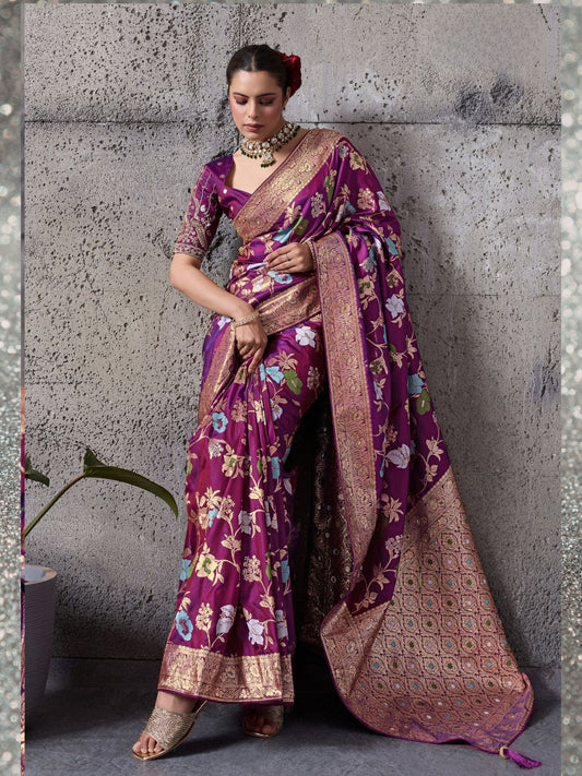 Magenta Silk Woven Banarasi Saree