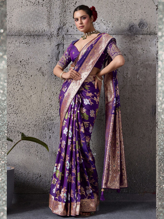 Purple Silk Woven Banarasi Saree