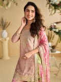 Pink Chinon Zari Embroidered Printed Sharara Suit