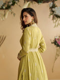 Lime Green Chinon Silk Embroidered Party Wear Gown with Shrug