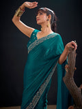 Teal Blue Art Silk Embroidered Belted Saree