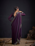 Purple Party Wear Art Silk Belted Saree