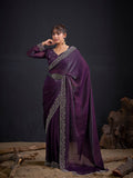Purple Party Wear Art Silk Belted Saree