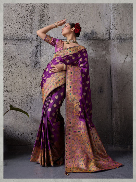 Purple Woven Satin Silk Saree