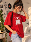 Red Music Therapy Graphic Printed Oversized T-Shirt for Women