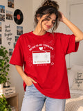Red Music Therapy Graphic Printed Oversized T-Shirt for Women