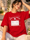 Red Music Therapy Graphic Printed Oversized T-Shirt for Women