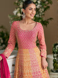 Pink Embroidered Anarkali Dupatta Set in Georgette