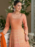 Festive Orange Embroidered Anarkali Dupatta Set