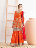 Orange Embroidered Sharara Suit In Chinon