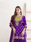 Purple Zari & Sequins Embellished Suit Set