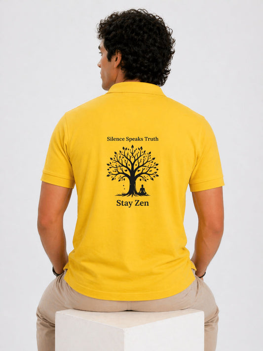 Men's Yellow Graphic Printed Polo T-Shirt