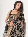 Black Organza Floral Embroidered Saree