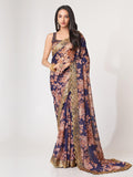 Bright Purple Organza Floral Digital Printed Saree