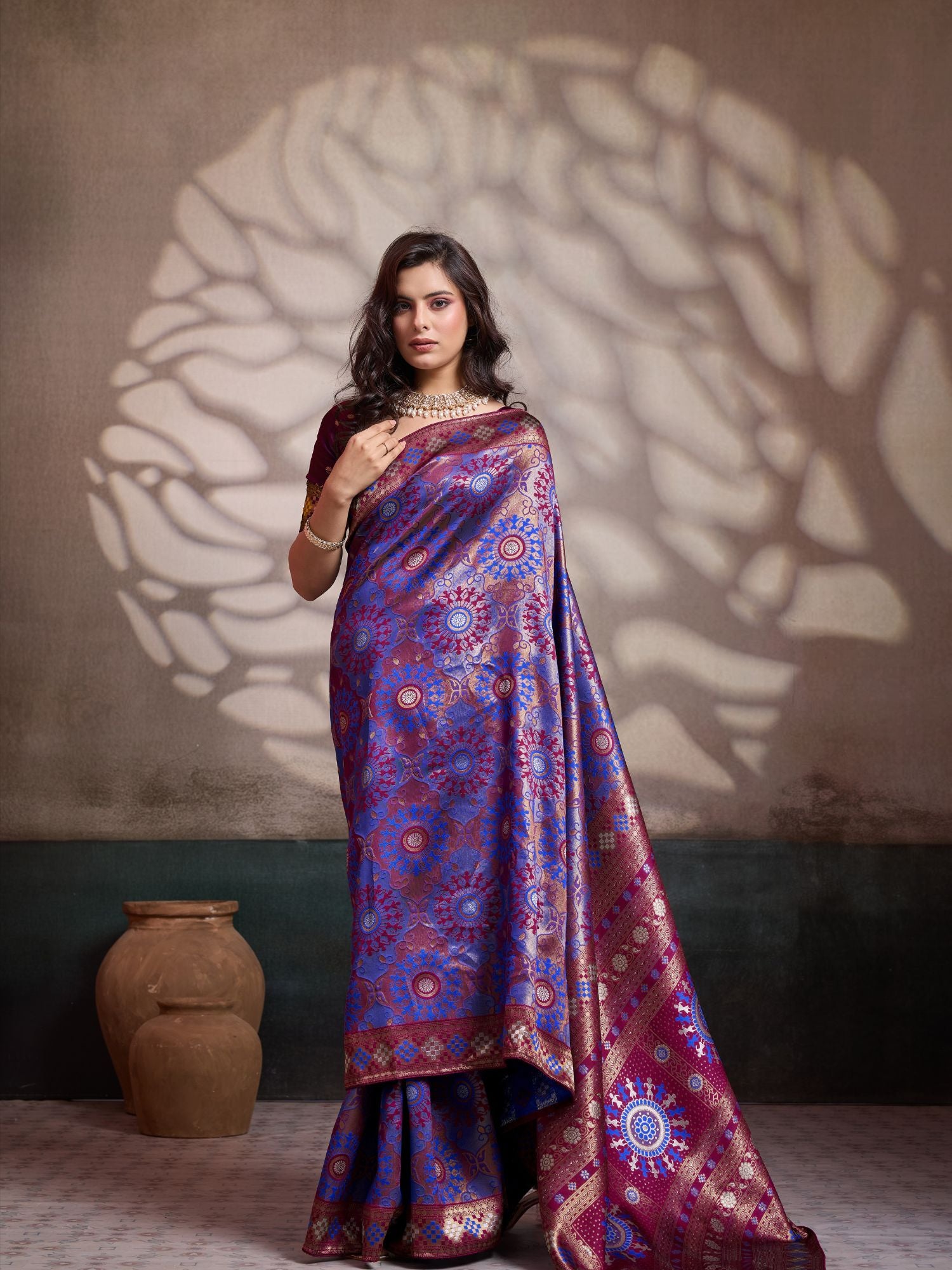 Blue Zari Meenakari Woven Art Silk Saree