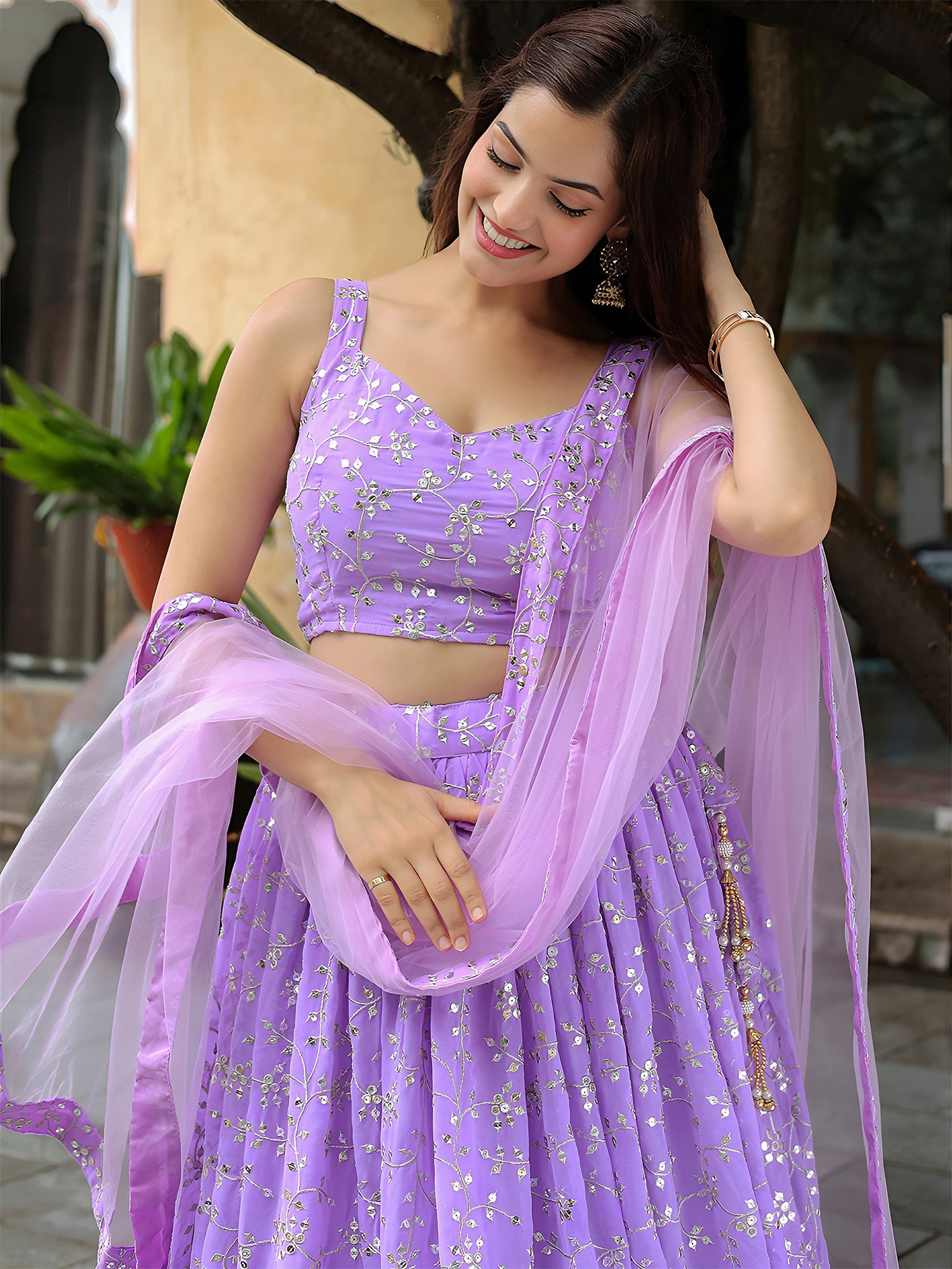 Purple Sequin Embroidered Lehenga Choli