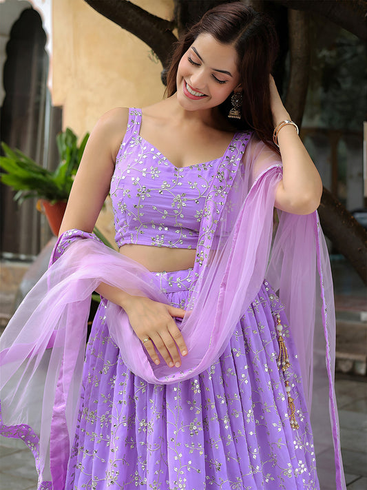 Purple Sequin Embroidered Lehenga Choli