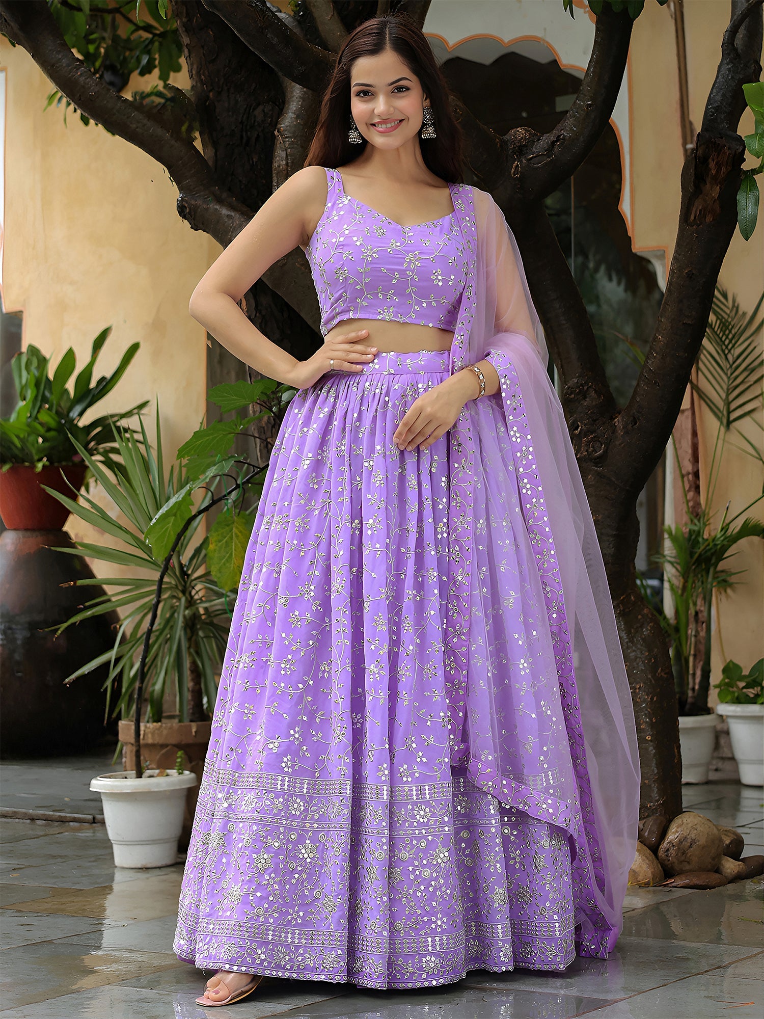 Purple Sequin Embroidered Lehenga Choli