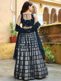 Navy Blue Georgette Embroidered Lehenga Choli
