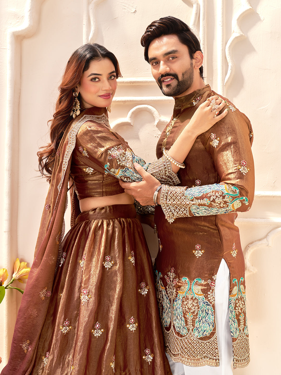 Brown Art Silk Sequin Embroidered Lehenga Choli