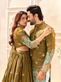 Mehendi Green Art Silk Festive Kurta Pajama Set