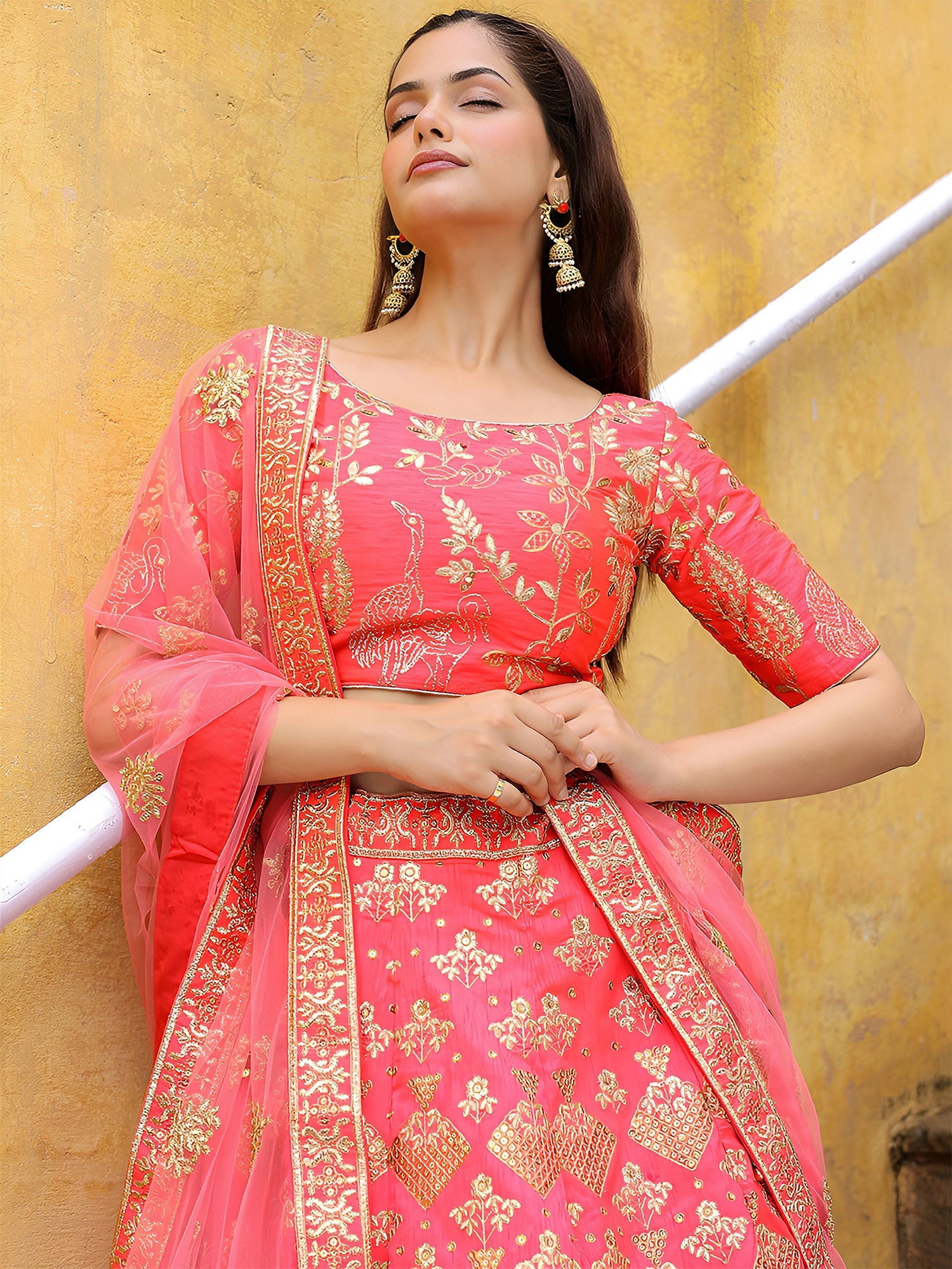 Peach Silk Sequin Embroidered Lehenga Choli