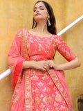 Peach Silk Sequin Embroidered Lehenga Choli