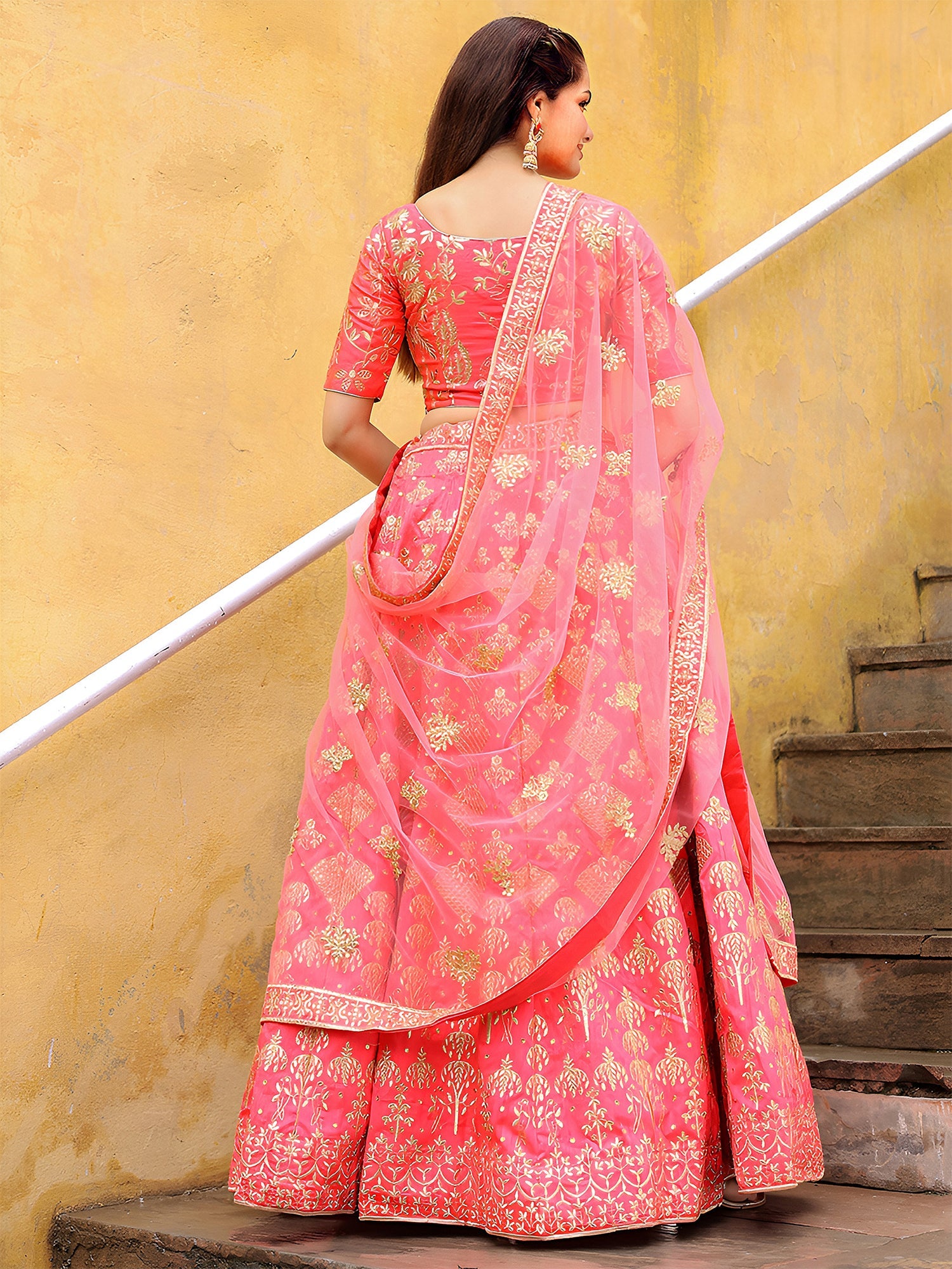 Peach Silk Sequin Embroidered Lehenga Choli