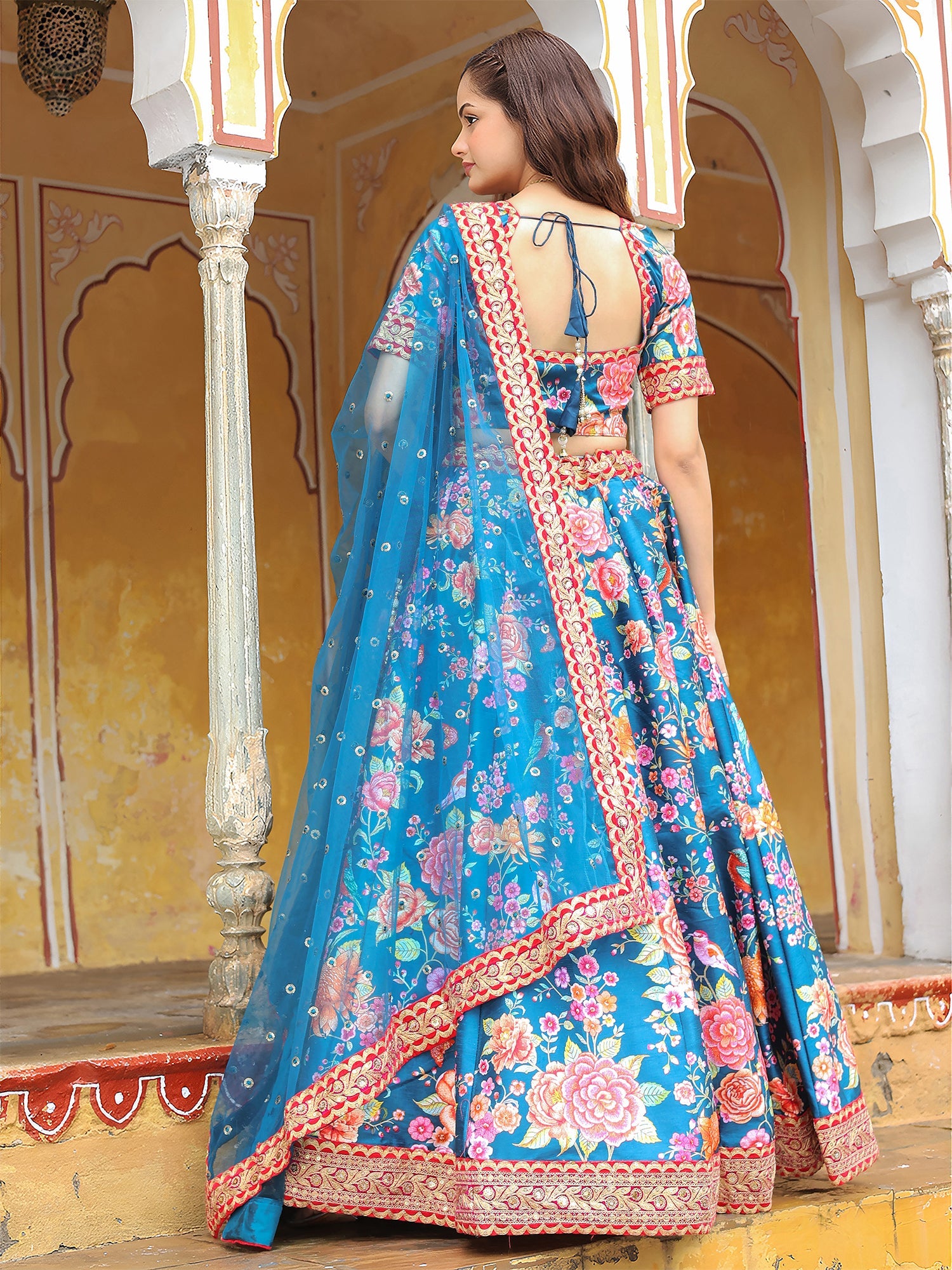 Blue Thread Embroidered Art Silk Lehenga Choli