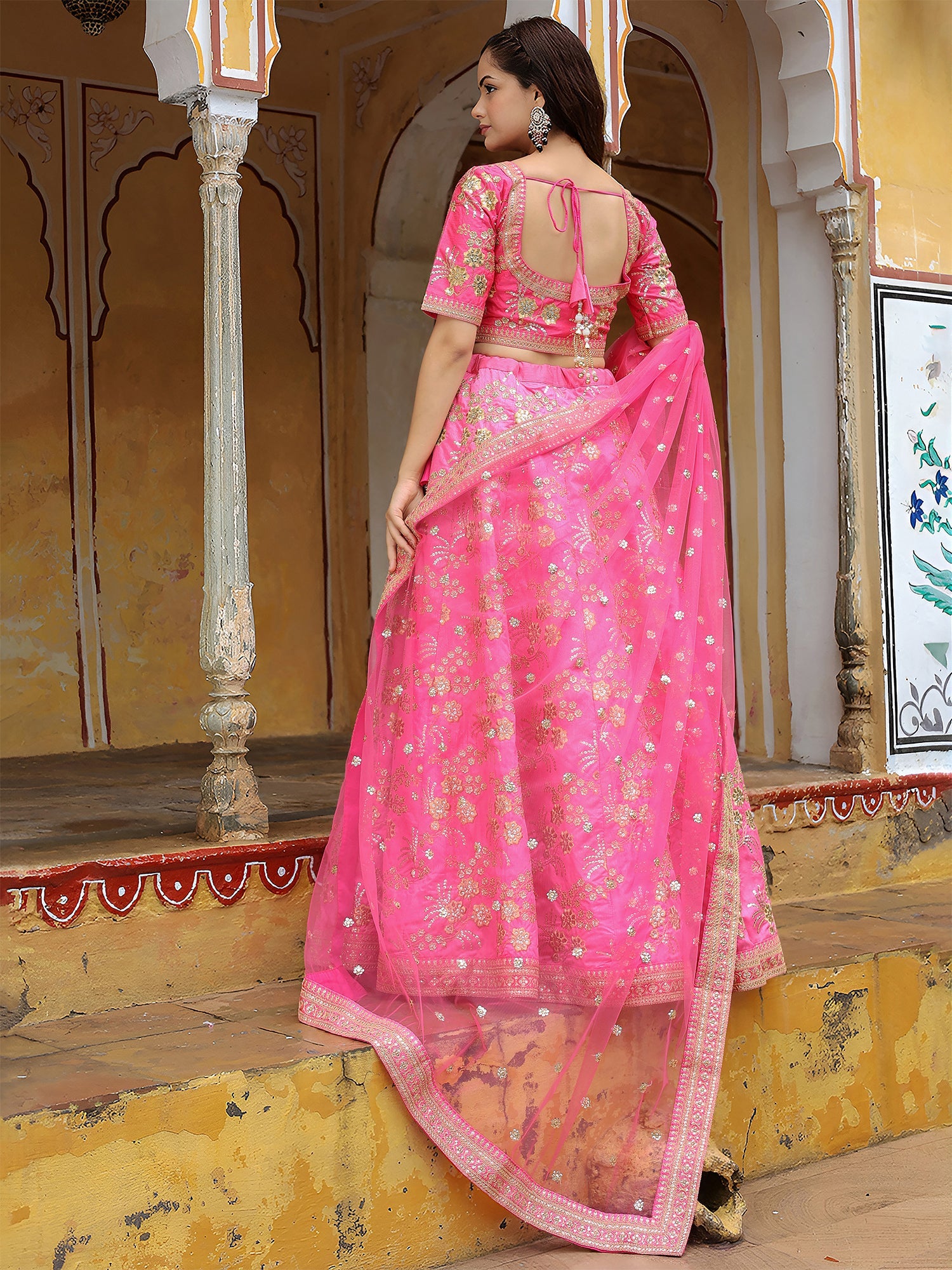 Pink Silk Sequin Embroidered Lehenga Choli