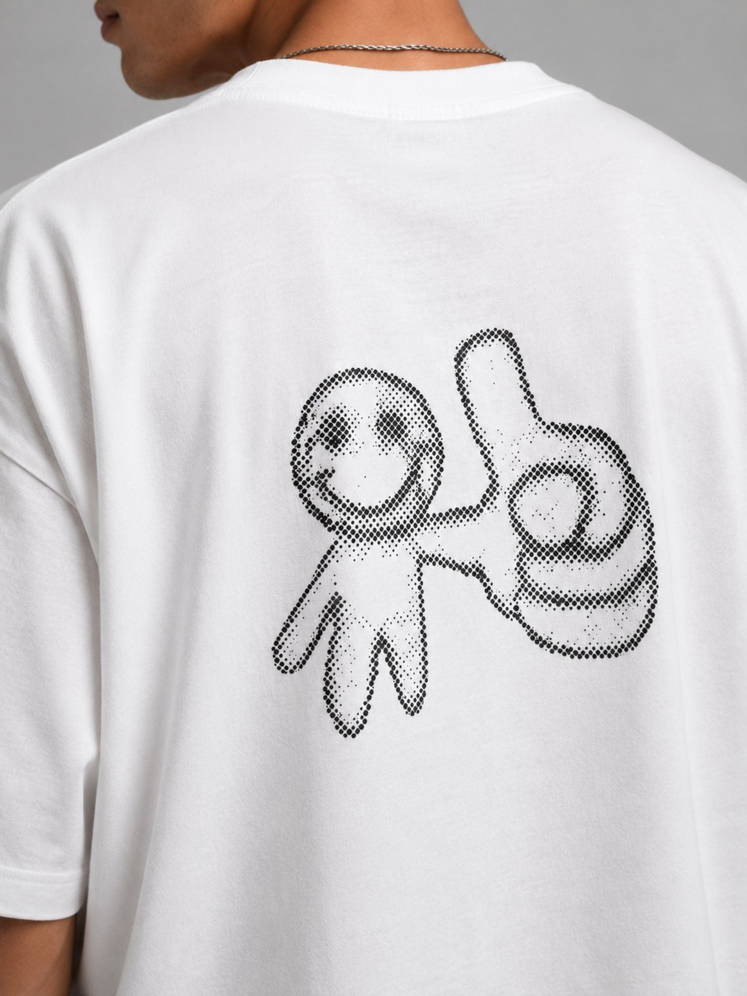 Men's White Oversized Graphic Printed T-Shirt