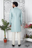 Sky Blue Jacquard Silk Indo Western Sherwani