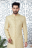 Yellow Jacquard Woven Indo Western Sherwani