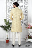 Yellow Jacquard Woven Indo Western Sherwani