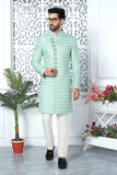 Green Jacquard Woven Indo Sherwani