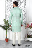 Green Jacquard Woven Indo Sherwani