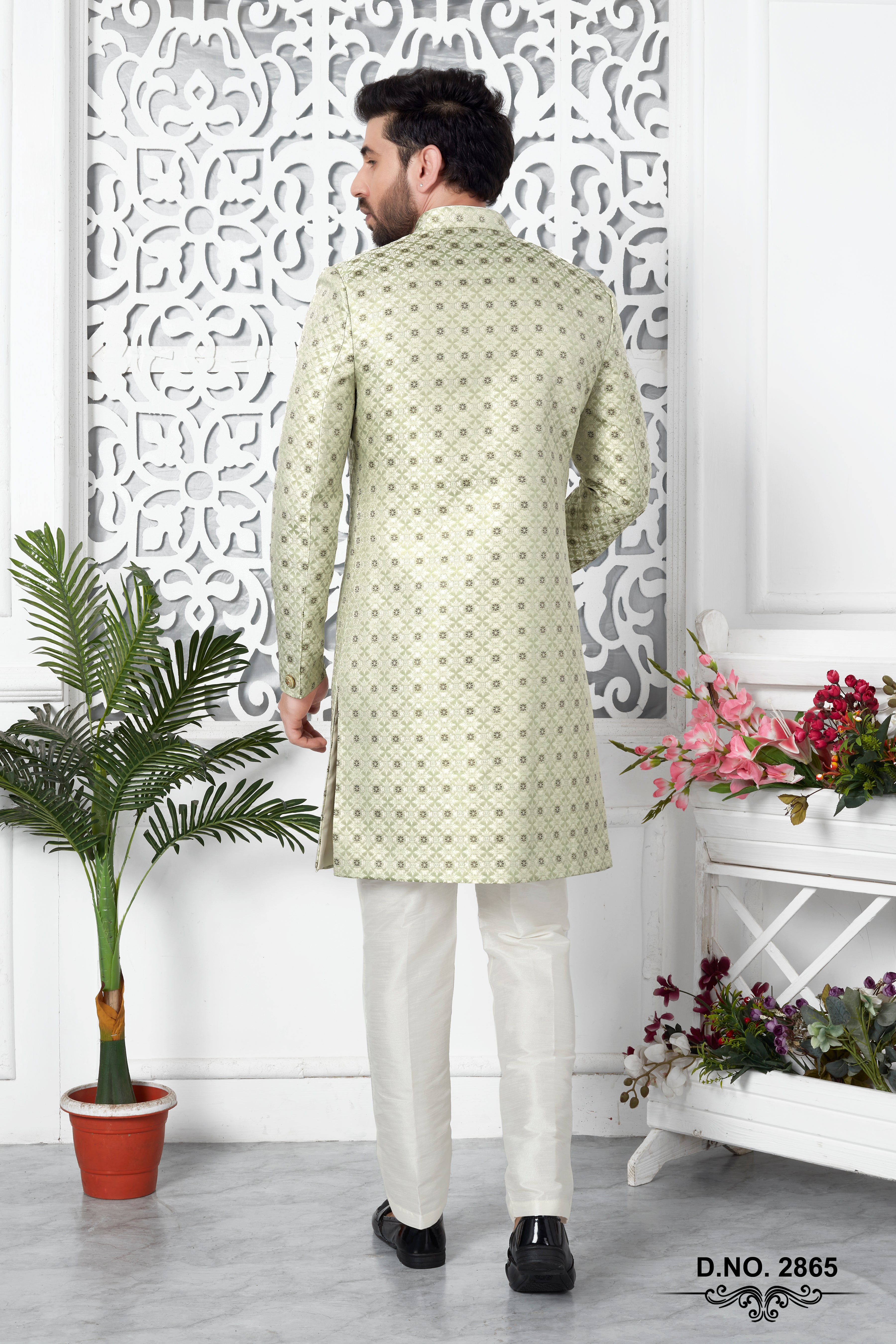 Pista Green Indo Western Sherwani In Silk