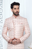 Pink Indo Western Sherwani In Jacquard
