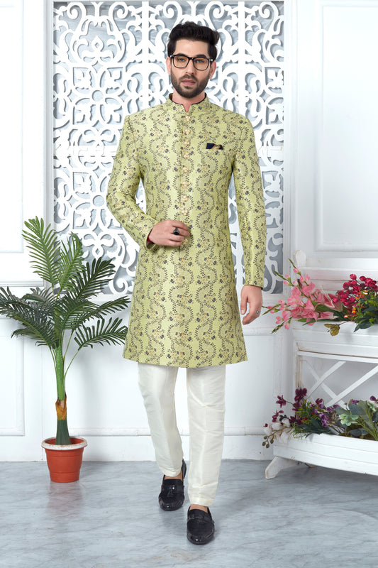 Light Green Woven Indo Western Sherwani